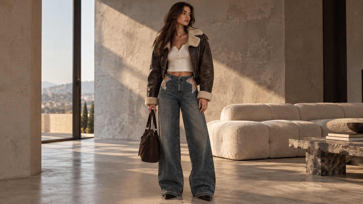 Jeans Palazzo Butterfly Strass